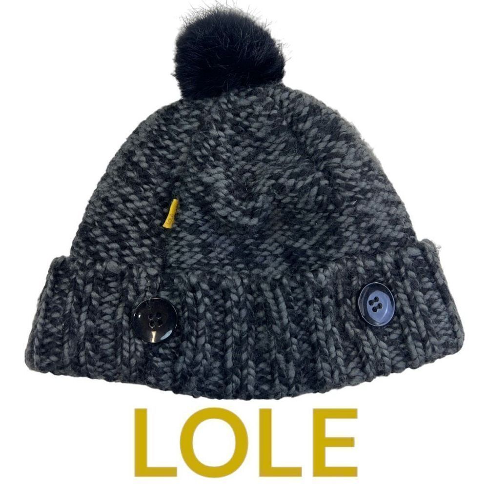Lole Women's Knitted Lined Button Winter Pompom Beanie Hat Heather Gray One Size